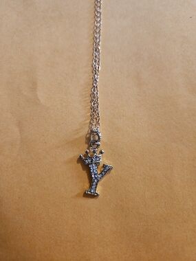 Gold 'Y' Crown Initial Pendant Necklace - Women Jewelry